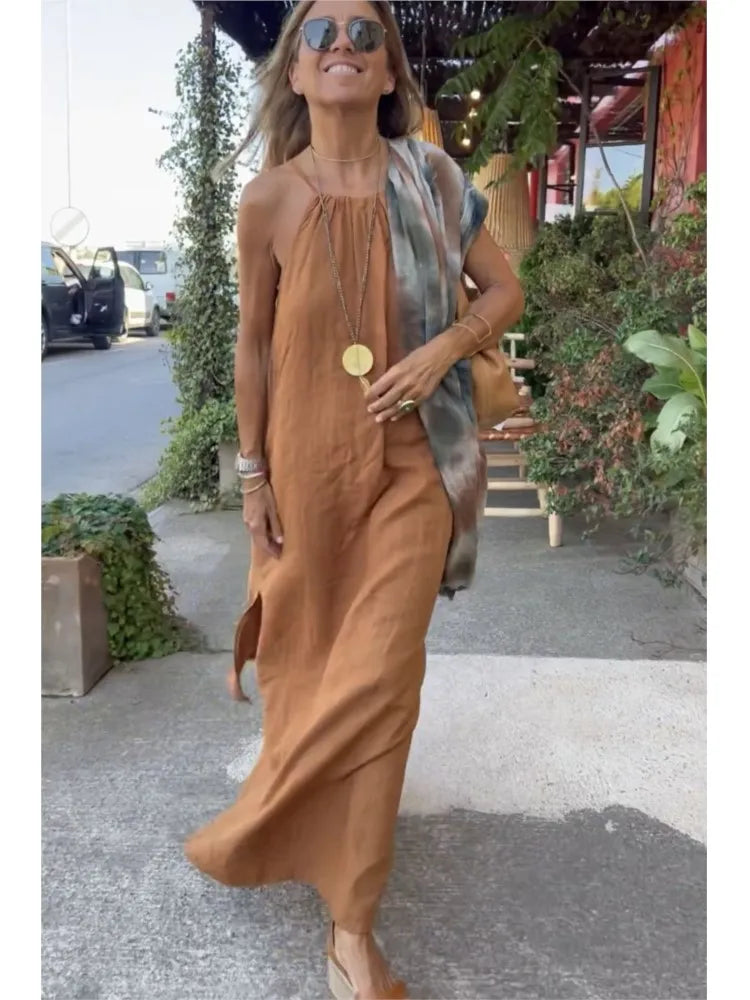 Ärmelloses Neckholder-Maxikleid für Damen in A-Linie