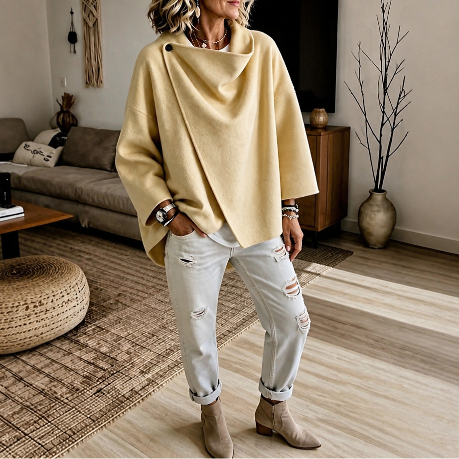 Asymmetrische Wickel-Cape-Jacke mit Knopf