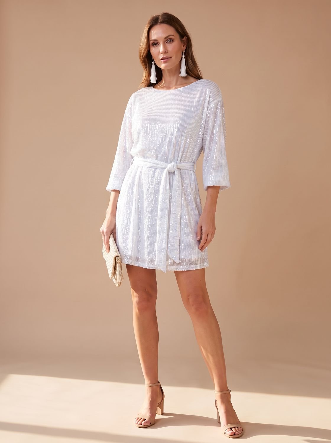 Asymmetrisches Pailletten-Minikleid für Damen mit drapiertem Ärmel für die Weihnachtsfeier