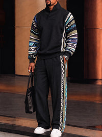 Athleisure-Set mit Stehkragen und Ethnomuster-Besatz