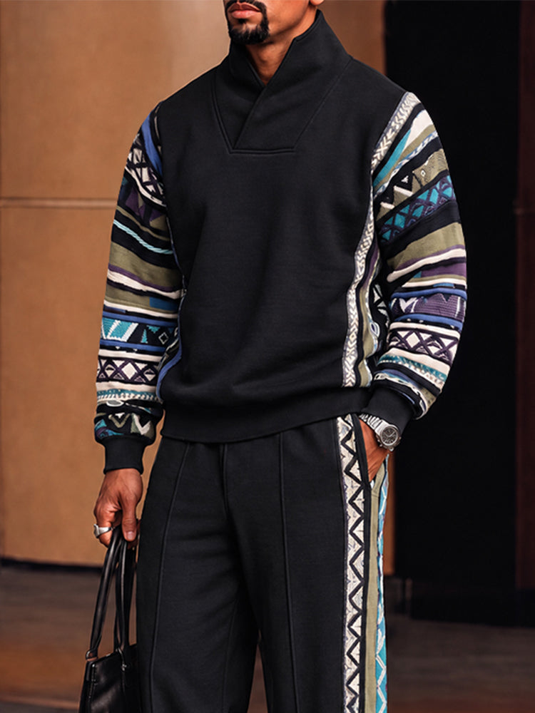 Athleisure-Set mit Stehkragen und Ethnomuster-Besatz