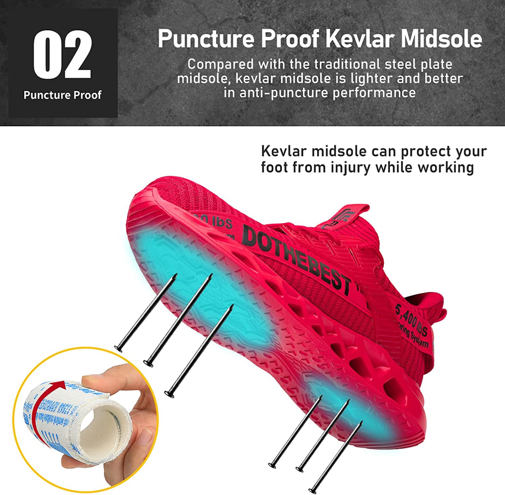 Atmungsaktive Flyknit-Arbeitsschuhe mit Stahlkappe und Kevlar-Sohle