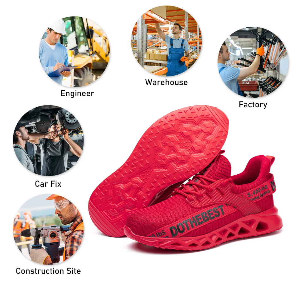 Atmungsaktive Flyknit-Arbeitsschuhe mit Stahlkappe und Kevlar-Sohle