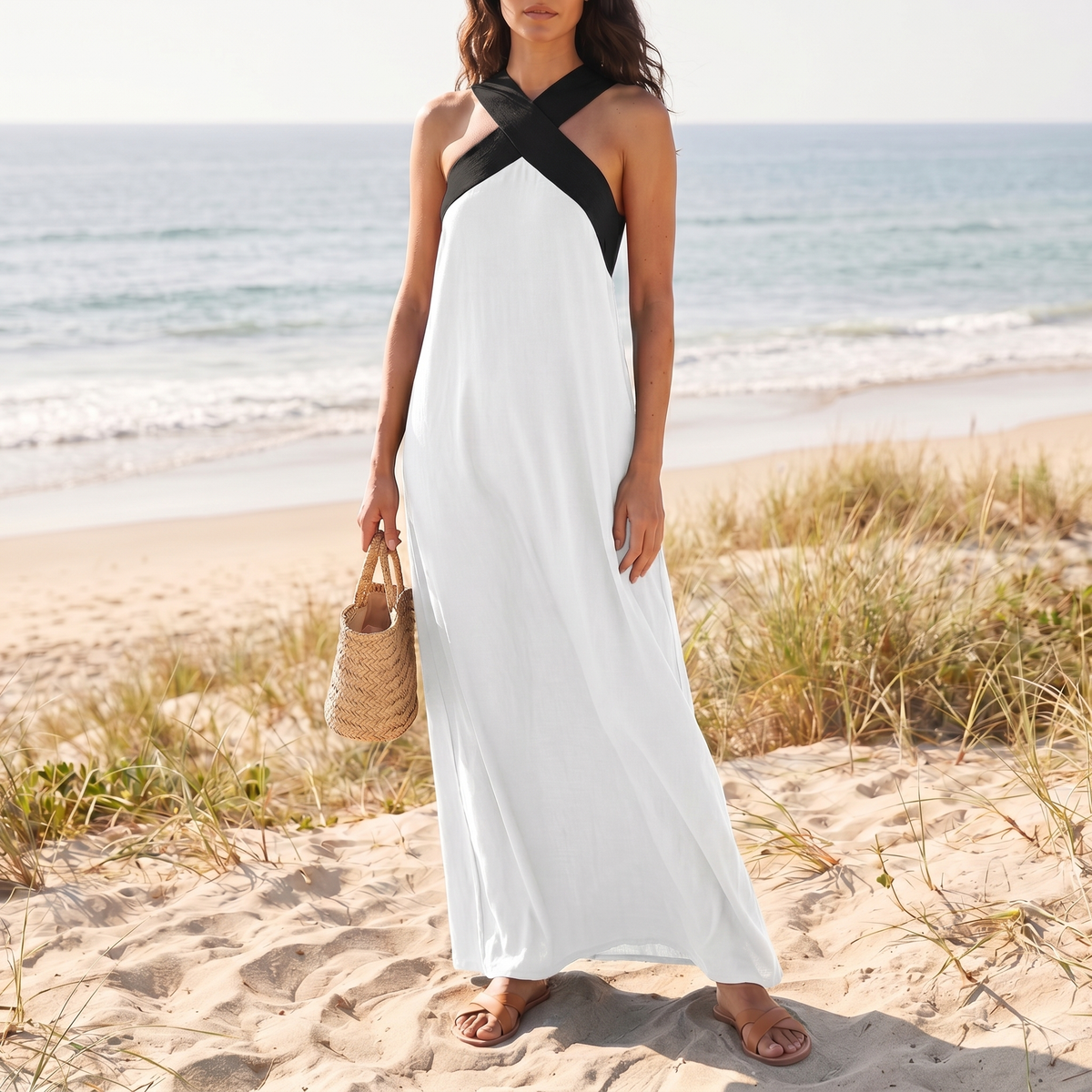 Atmungsaktives Crossover-Maxikleid für Damen | Luftiges Sommerkleid