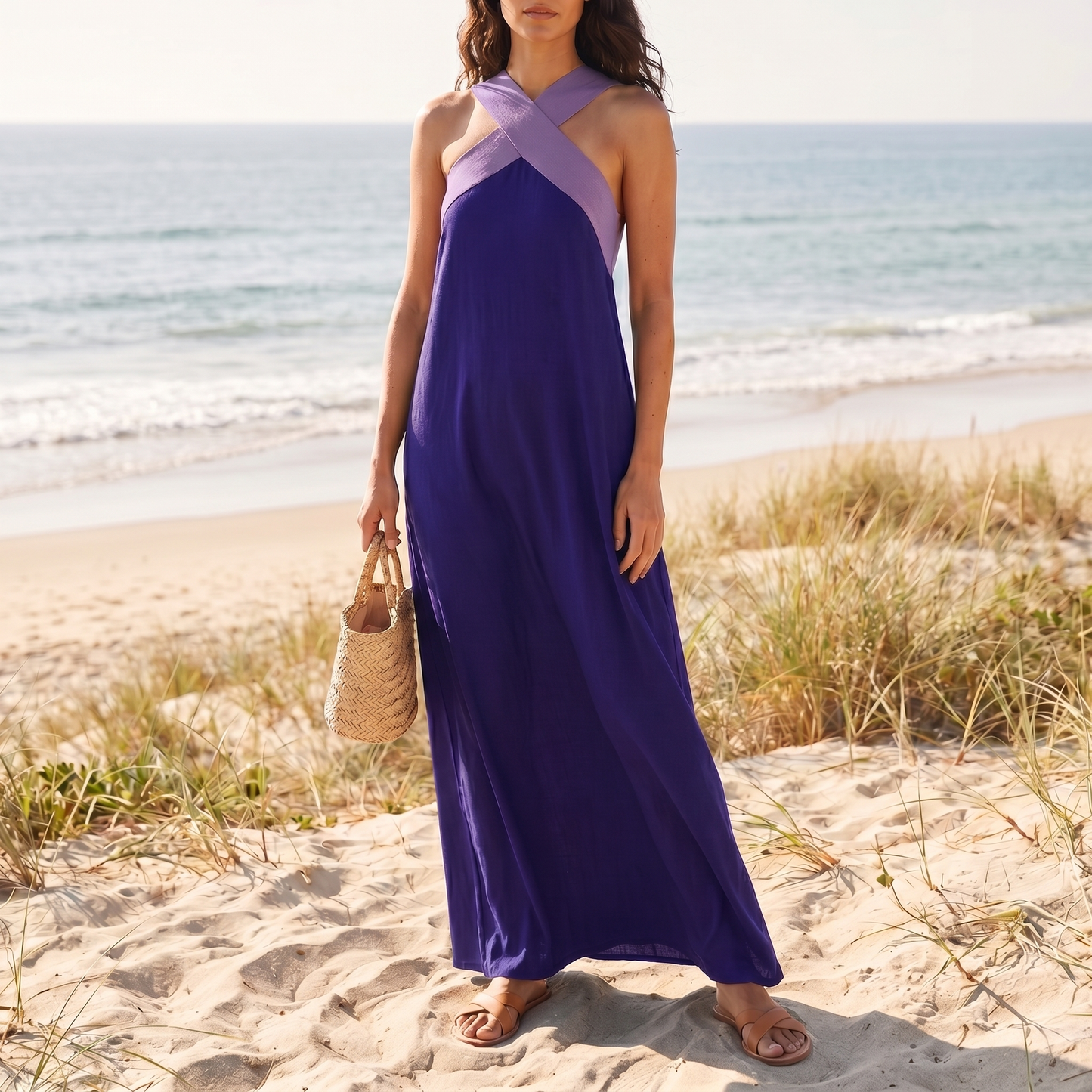 Atmungsaktives Crossover-Maxikleid für Damen | Luftiges Sommerkleid