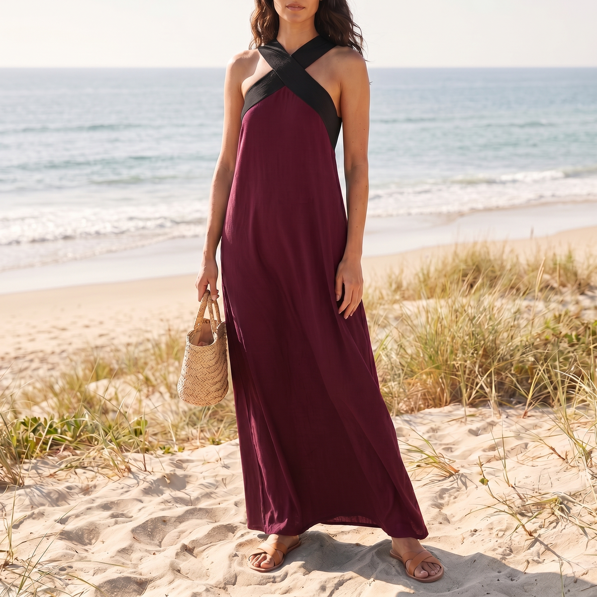 Atmungsaktives Crossover-Maxikleid für Damen | Luftiges Sommerkleid