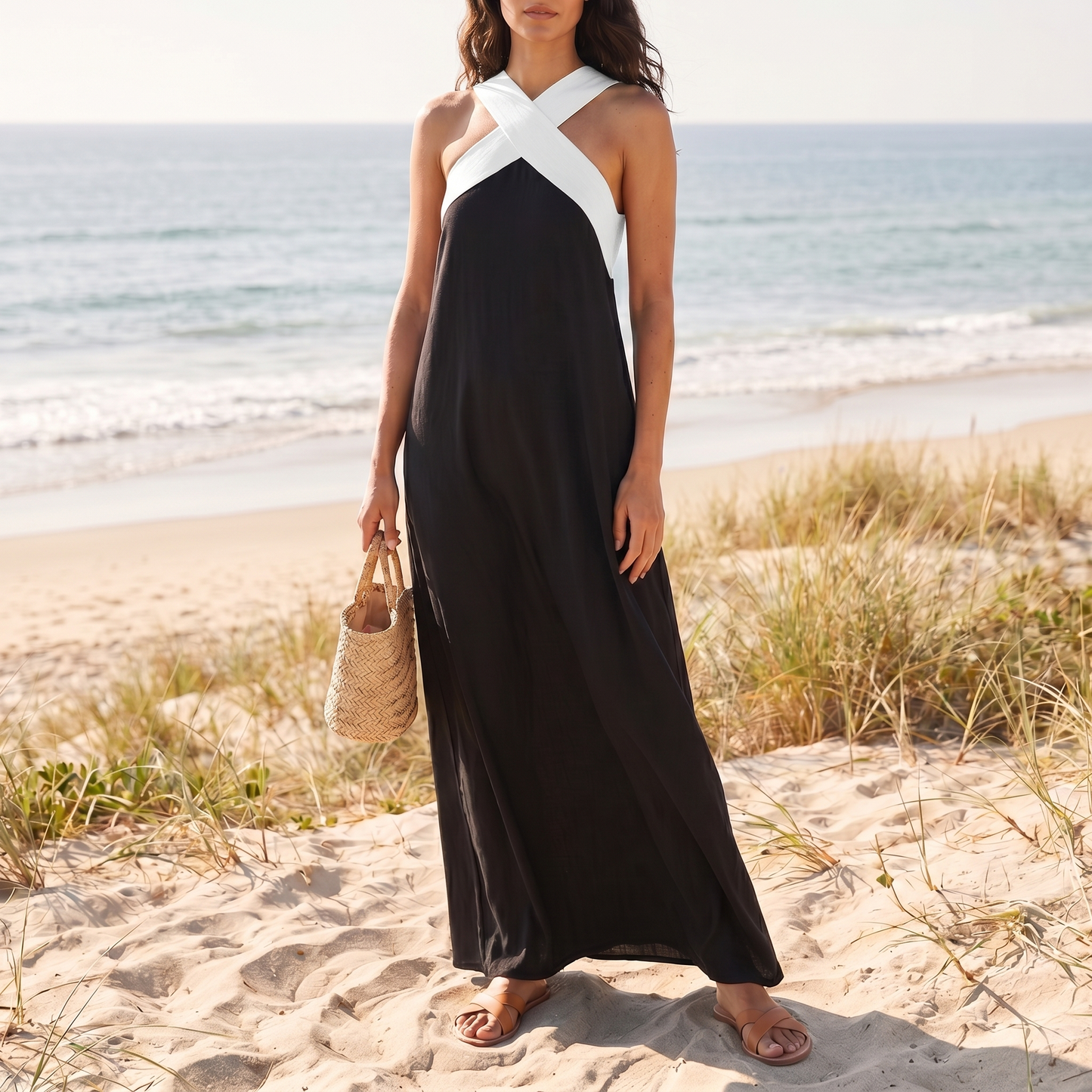 Atmungsaktives Crossover-Maxikleid für Damen | Luftiges Sommerkleid