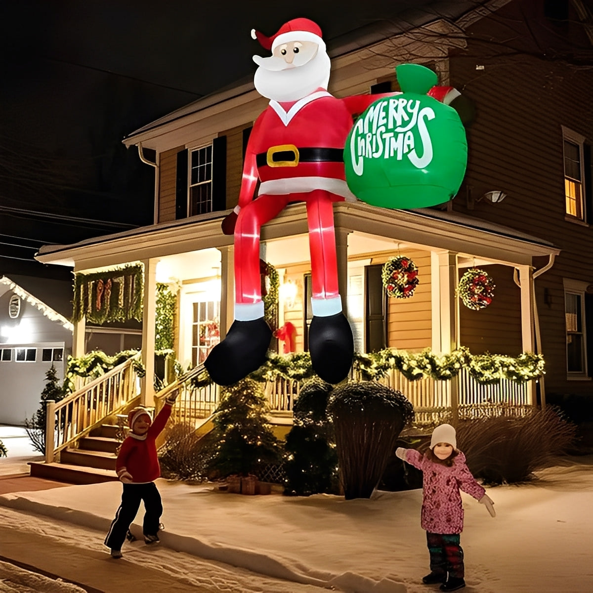 Aufblasbarer kletternder XXL-Weihnachtsmann mit LED-Beleuchtung, Weihnachtsdekoration für den Außenbereich