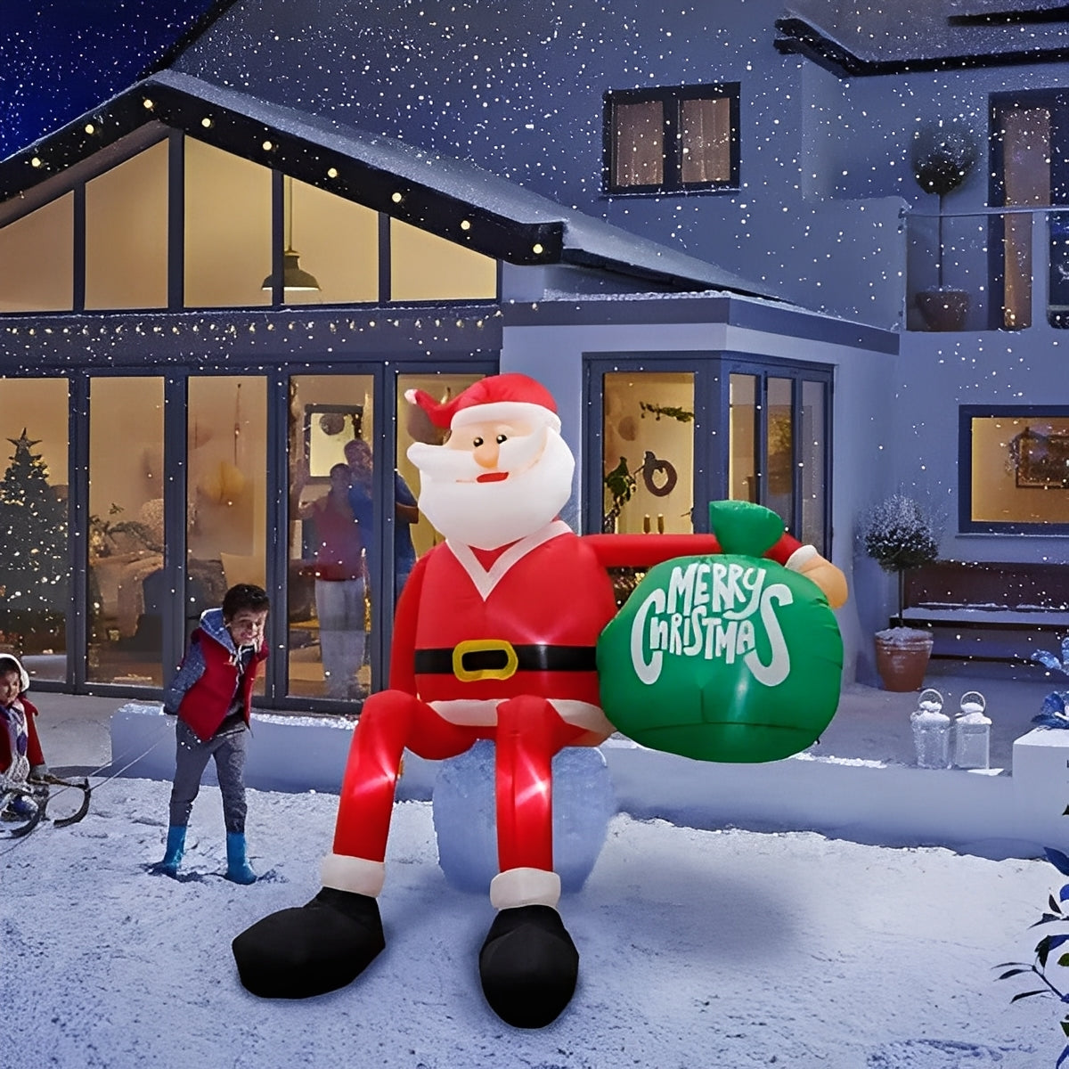 Aufblasbarer kletternder XXL-Weihnachtsmann mit LED-Beleuchtung, Weihnachtsdekoration für den Außenbereich