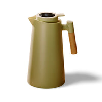 Auslaufsichere Thermoskanne (1 Liter) mit Temperaturanzeige und Holzgriff