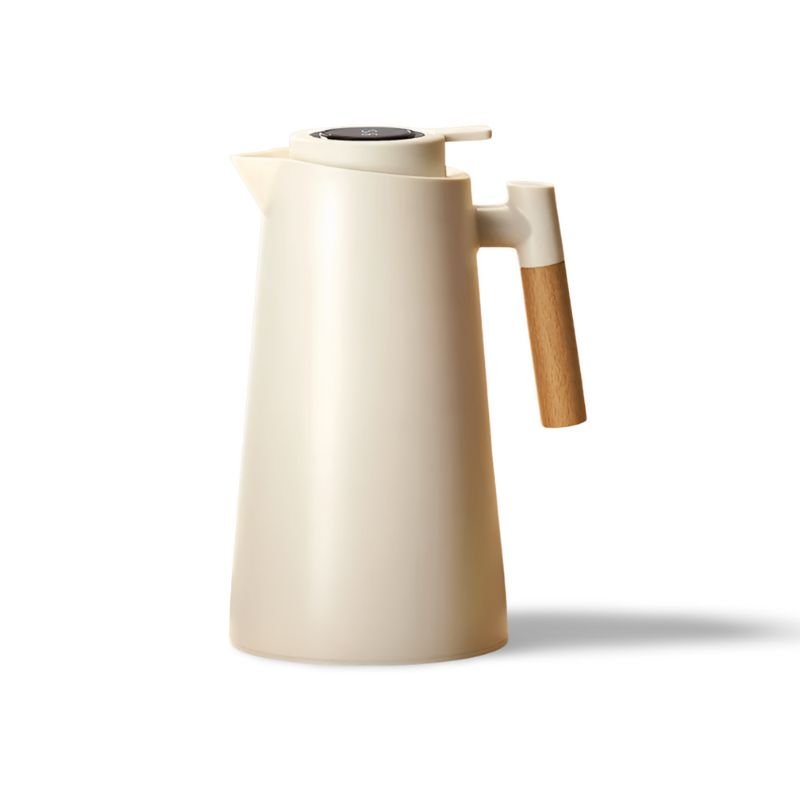 Auslaufsichere Thermoskanne (1 Liter) mit Temperaturanzeige und Holzgriff