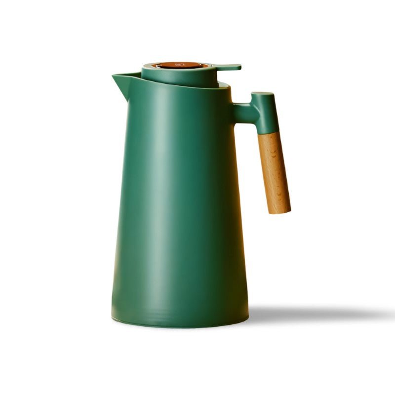 Auslaufsichere Thermoskanne (1 Liter) mit Temperaturanzeige und Holzgriff