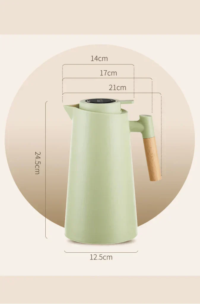 Auslaufsichere Thermoskanne (1 Liter) mit Temperaturanzeige und Holzgriff