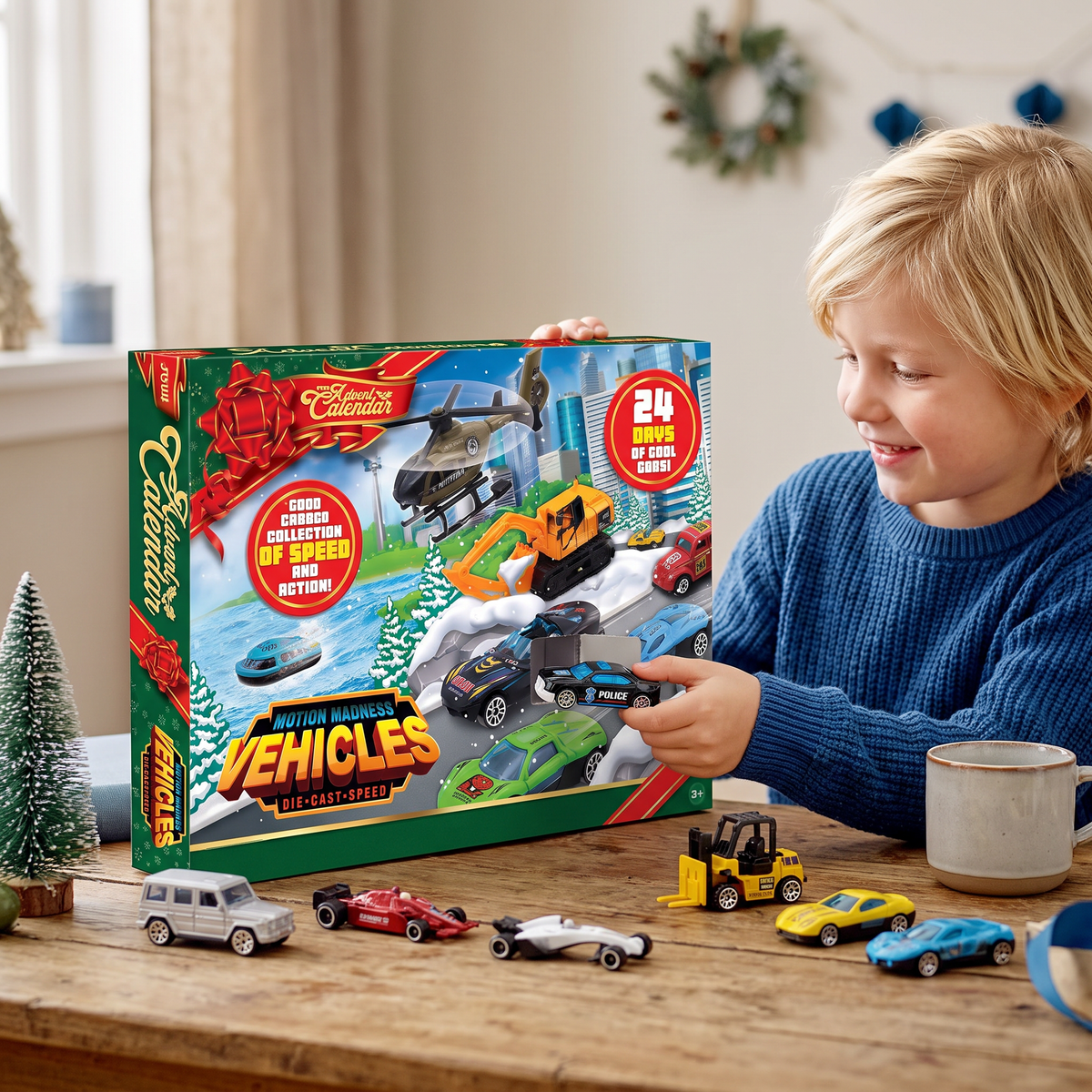 Auto-Adventskalender für Kinder 2026 – 24 Die-Cast-Spielzeugautos aus Metall