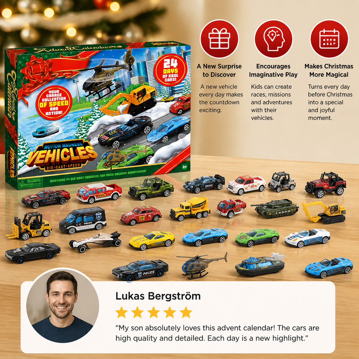 Auto-Adventskalender für Kinder – 24 Die-Cast-Spielzeugautos zu Weihnachten