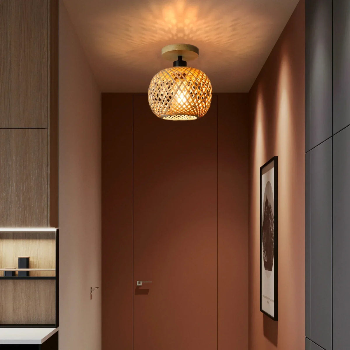 Bambus-Deckenleuchte | Handgeflochtene LED-Rattanleuchte