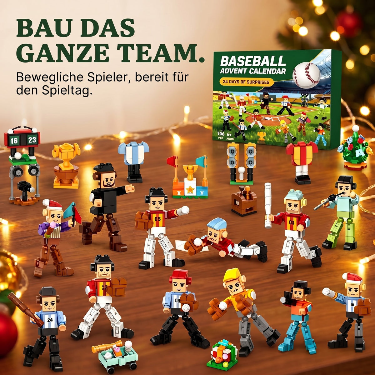 Baseball-Adventskalender, 786 Teile Spieler und Stadion aus Bausteinen