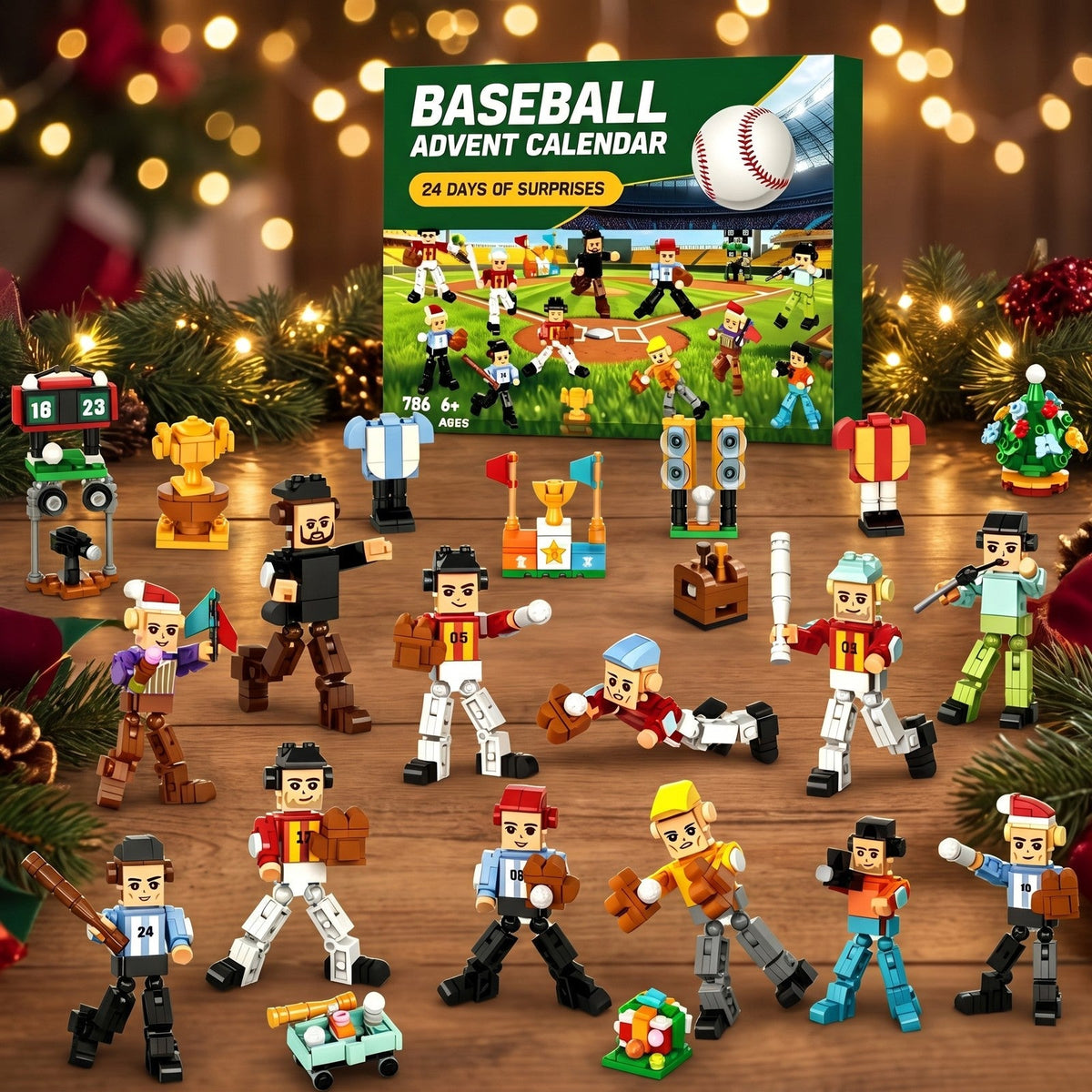 Baseball-Adventskalender, 786 Teile Spieler und Stadion aus Bausteinen