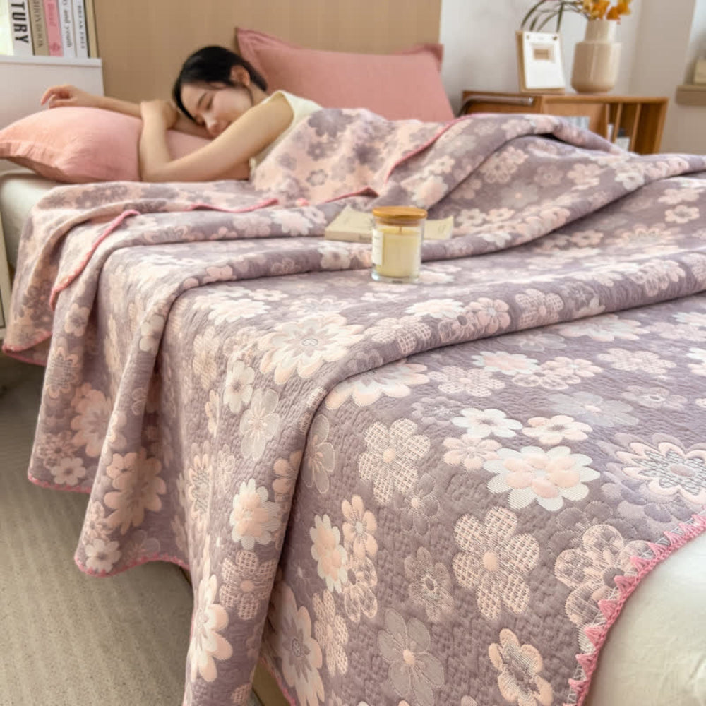 Baumwoll-Musselin-Decke mit Blumenmuster