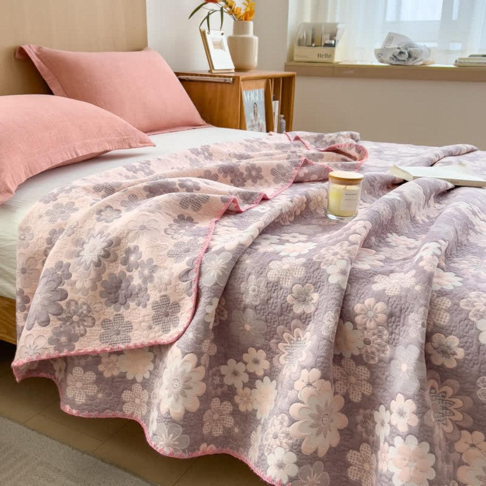 Baumwoll-Musselin-Decke mit Blumenmuster