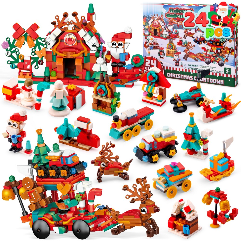 Baustein-Adventskalender mit täglichen Mini-Sets und zwei größeren Modellen für den Festtagstisch