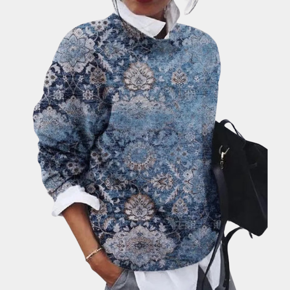 Bedruckter Damen-Pullover mit Rundhalsausschnitt