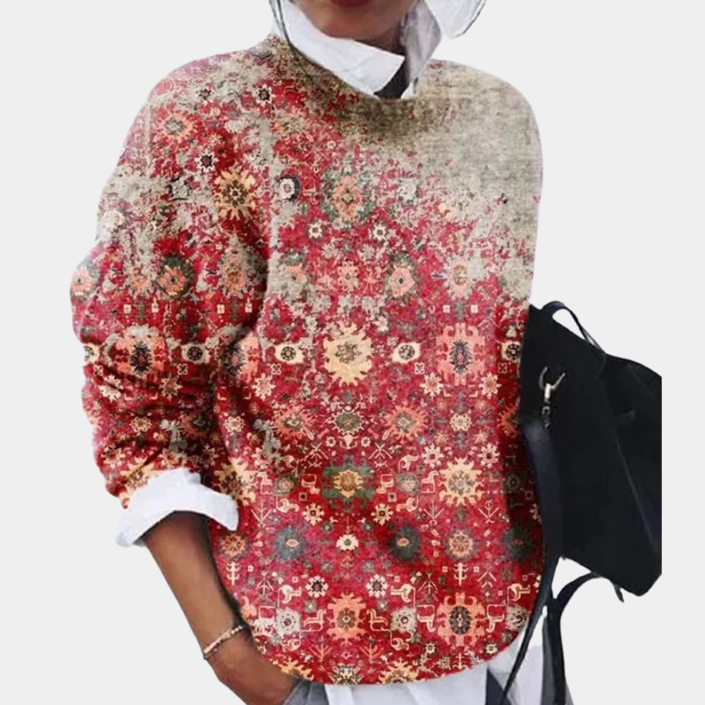 Bedruckter Damen-Pullover mit Rundhalsausschnitt