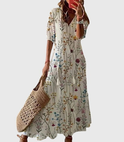 Bedrucktes Damen-Maxikleid mit V-Ausschnitt
