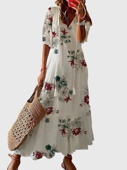 Bedrucktes Damen-Maxikleid mit V-Ausschnitt