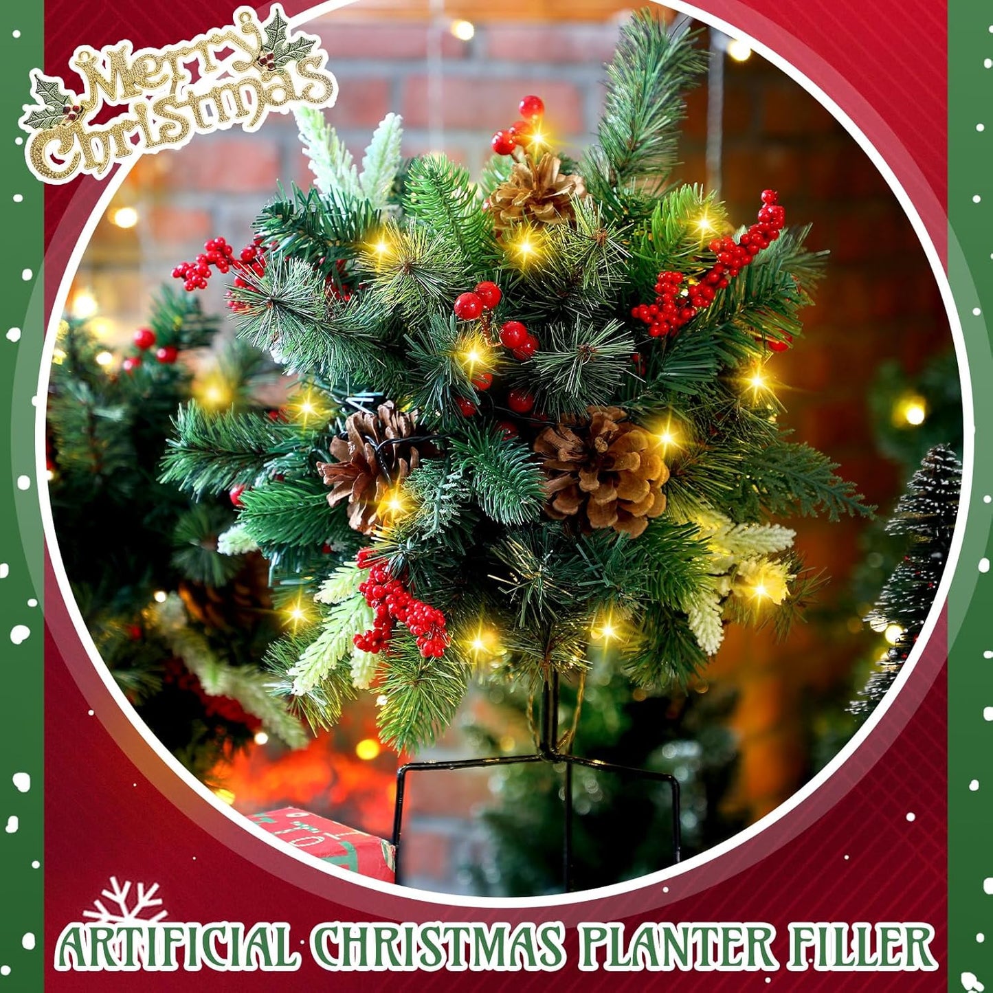 Beleuchtetes Weihnachtsgebüsch für den Außenbereich als Pflanzkübel-Deko