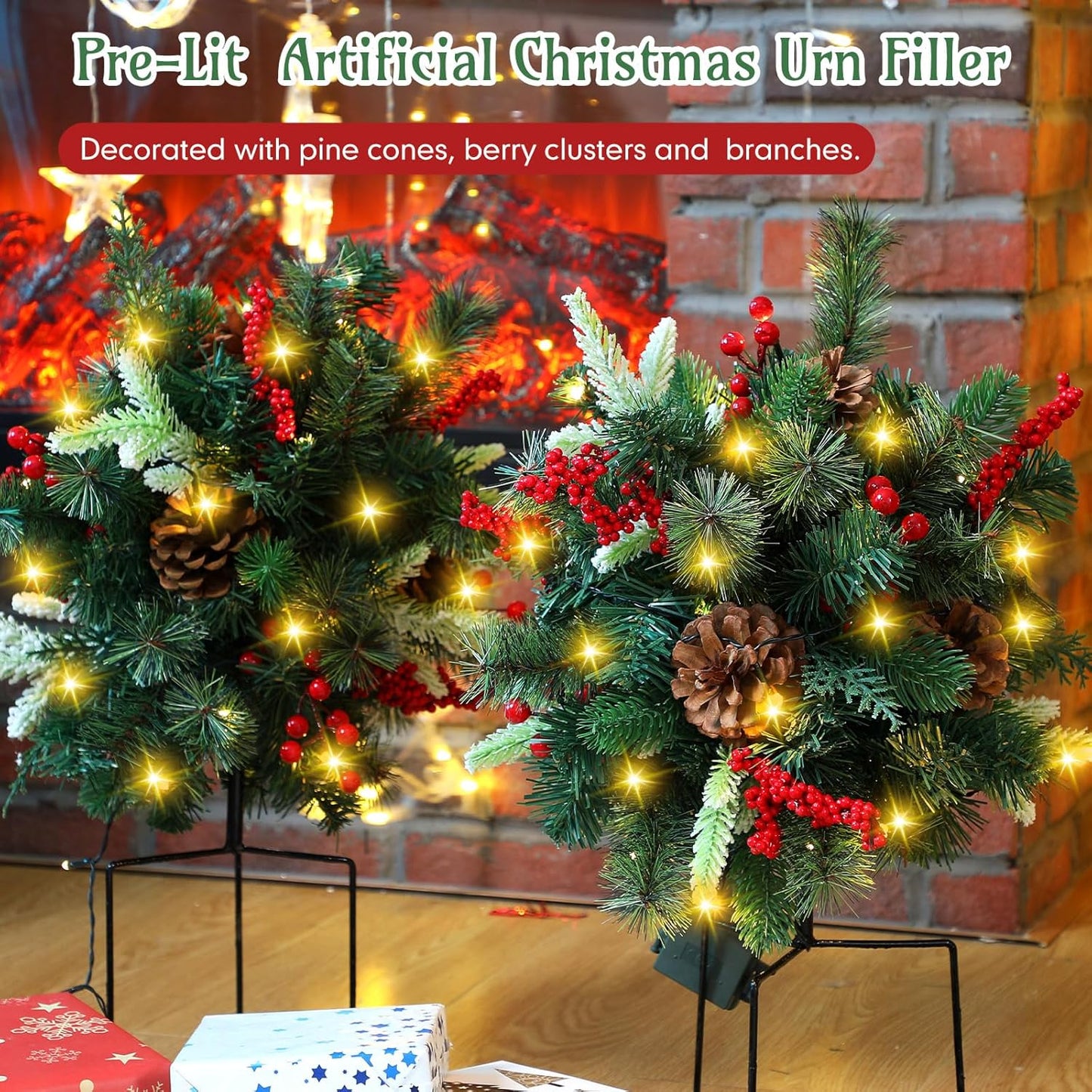 Beleuchtetes Weihnachtsgebüsch für den Außenbereich als Pflanzkübel-Deko