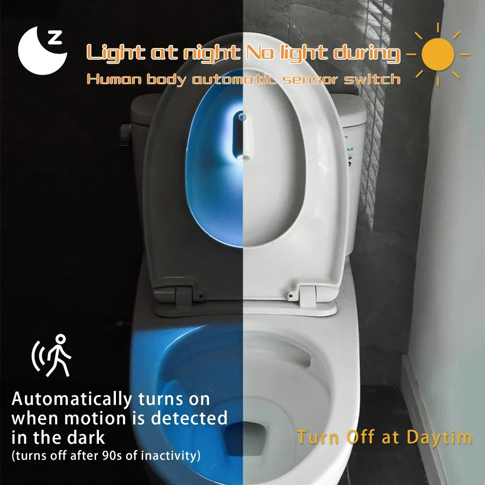 Bewegungsaktiviertes Toiletten-Nachtlicht mit RGB-Farben, aufladbar, IPX3 wasserdicht