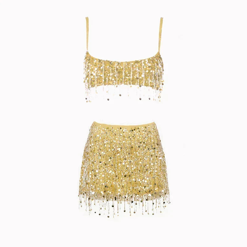 Bikini-Set mit Pailletten und Fransen