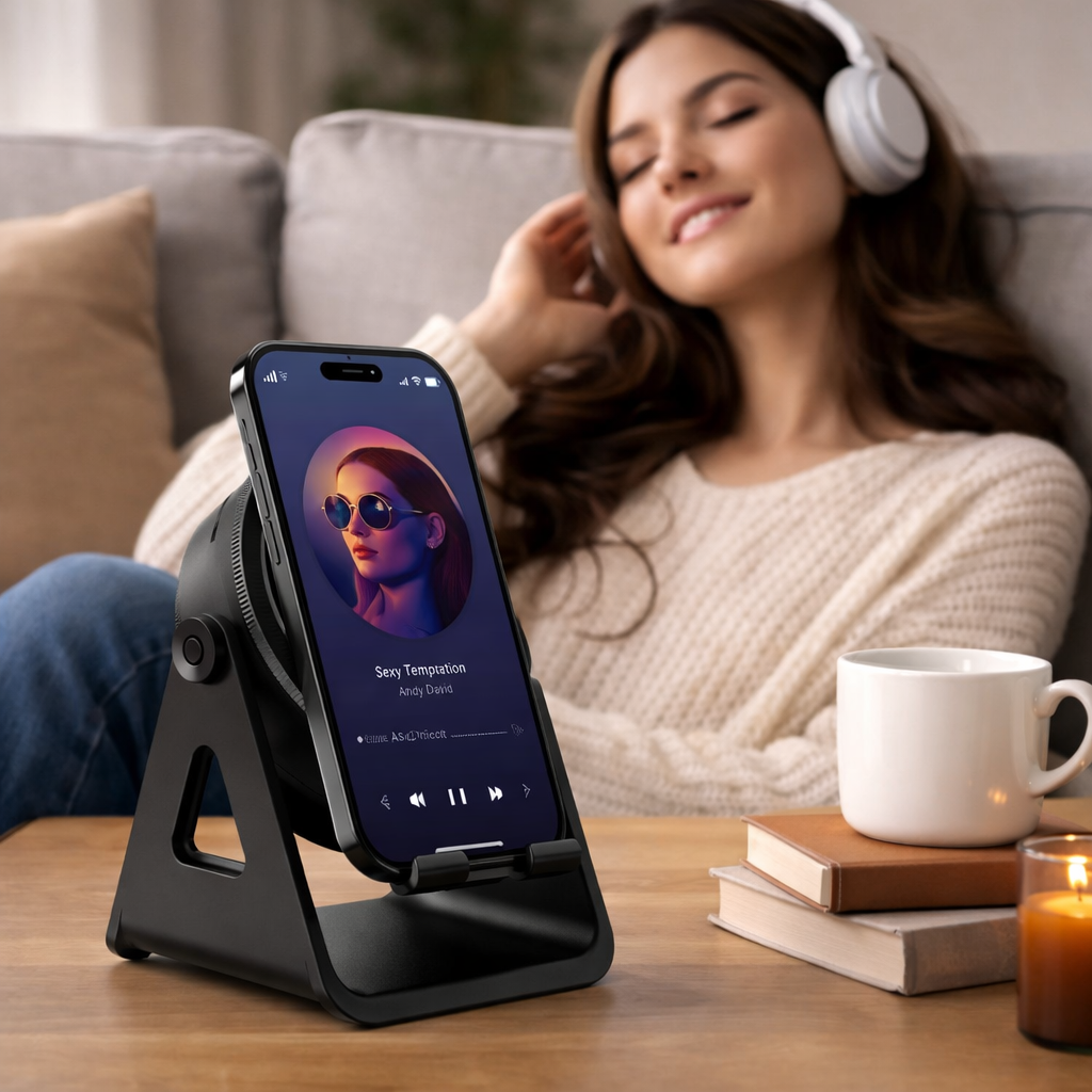 Bluetooth-Lautsprecher und Handyhalterung mit kabelloser Induktionsladefunktion