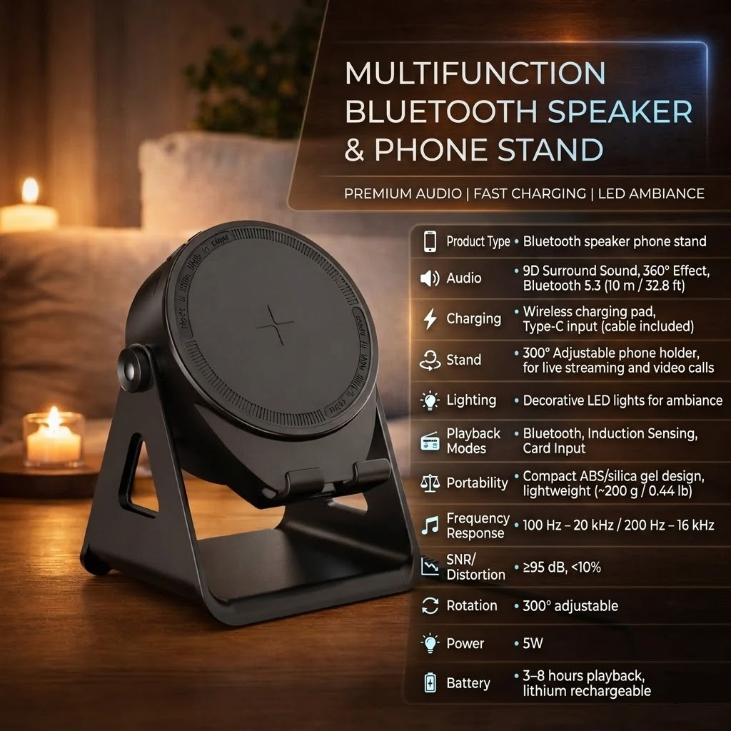 Bluetooth-Lautsprecher und Handyhalterung mit kabelloser Induktionsladefunktion