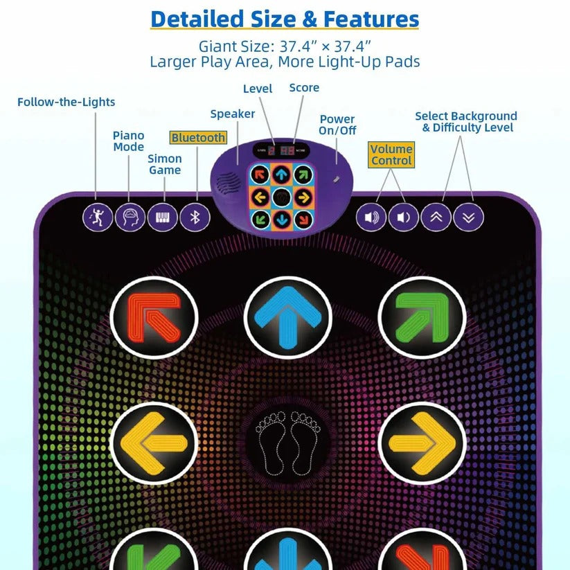 Bluetooth-Tanzmatte mit LED-Lichtern und elektronischem Musik-Spielpad für Kinder