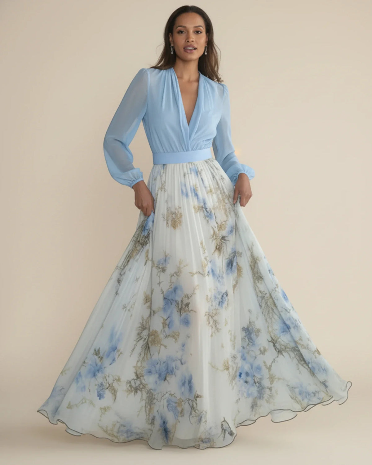 Blumiges Maxikleid in A-Linie für Damen