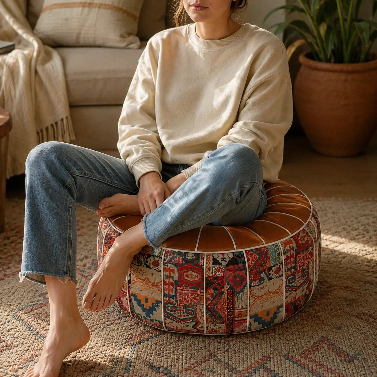 Bohemian-Pouf mit verstecktem Staufach