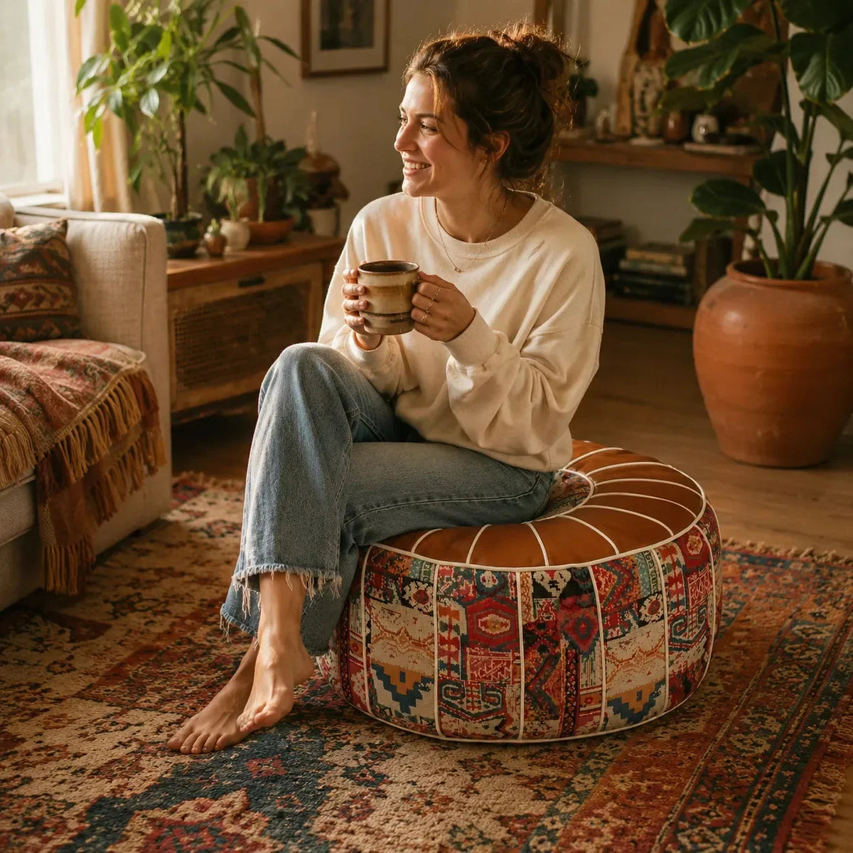 Bohemian-Pouf mit verstecktem Staufach