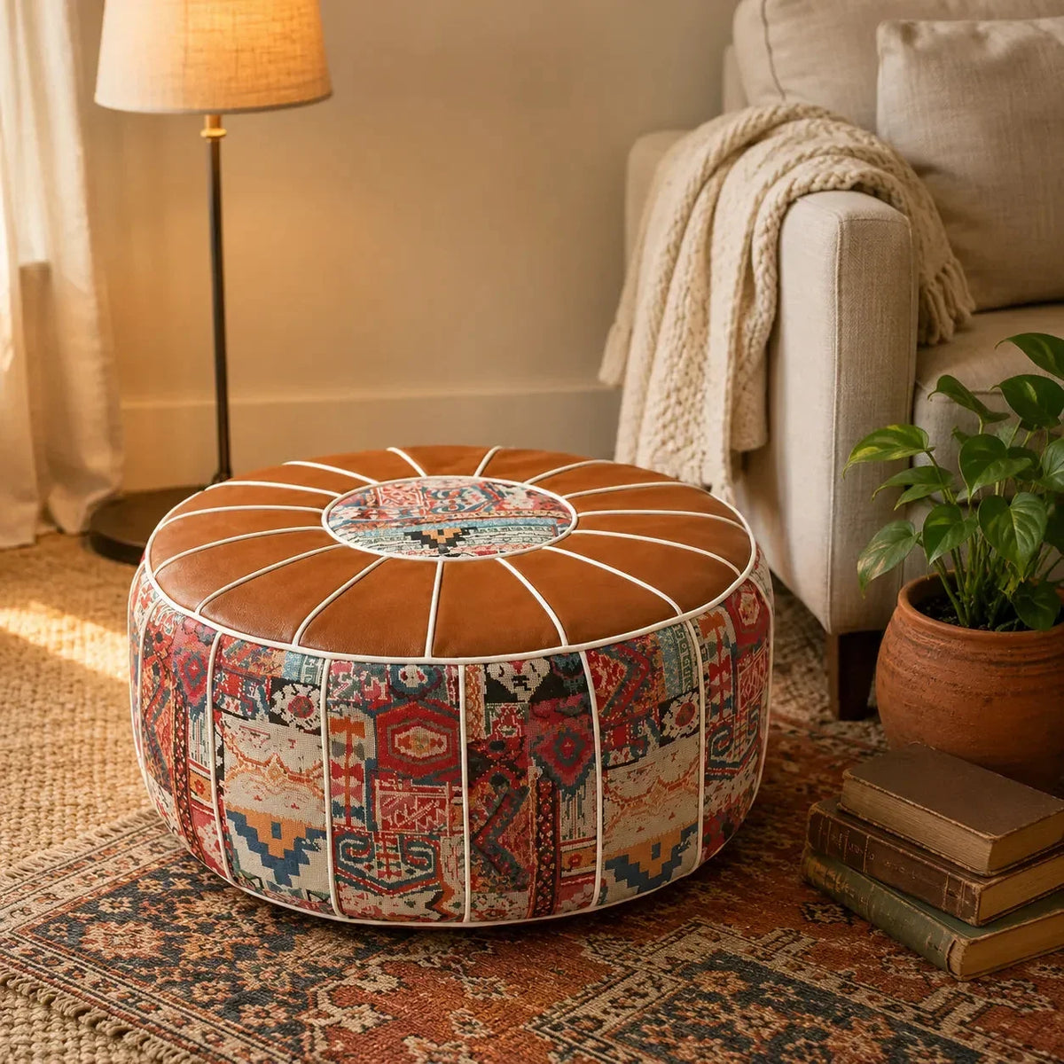 Bohemian-Pouf mit verstecktem Staufach