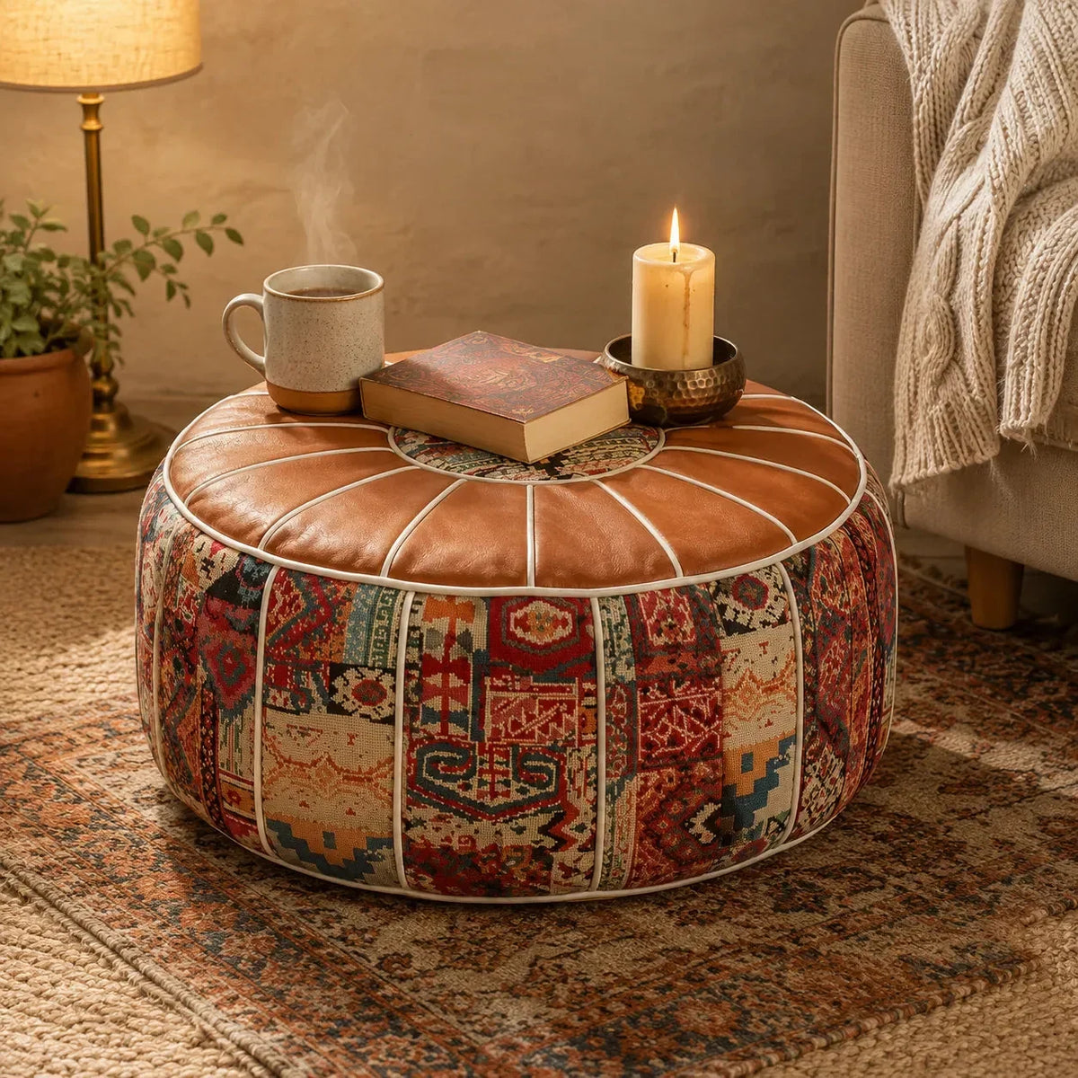 Bohemian-Pouf mit verstecktem Staufach
