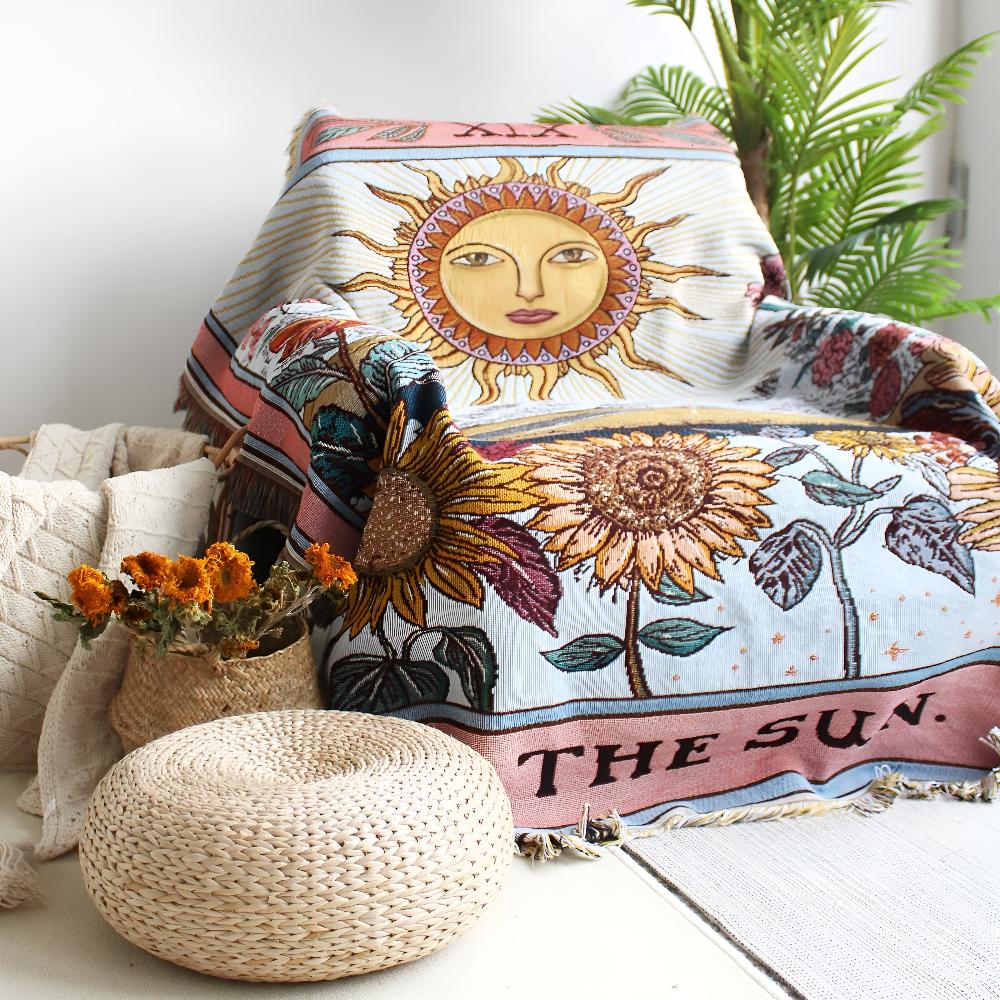 Boho-Wandteppich-Decke mit Sonnenmotiv