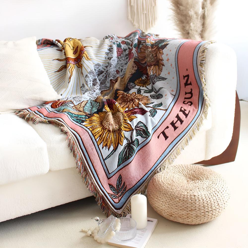 Boho-Wandteppich-Decke mit Sonnenmotiv