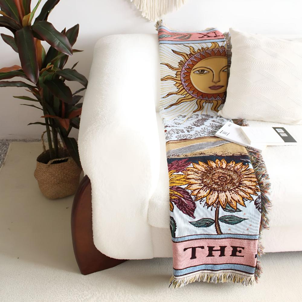 Boho-Wandteppich-Decke mit Sonnenmotiv