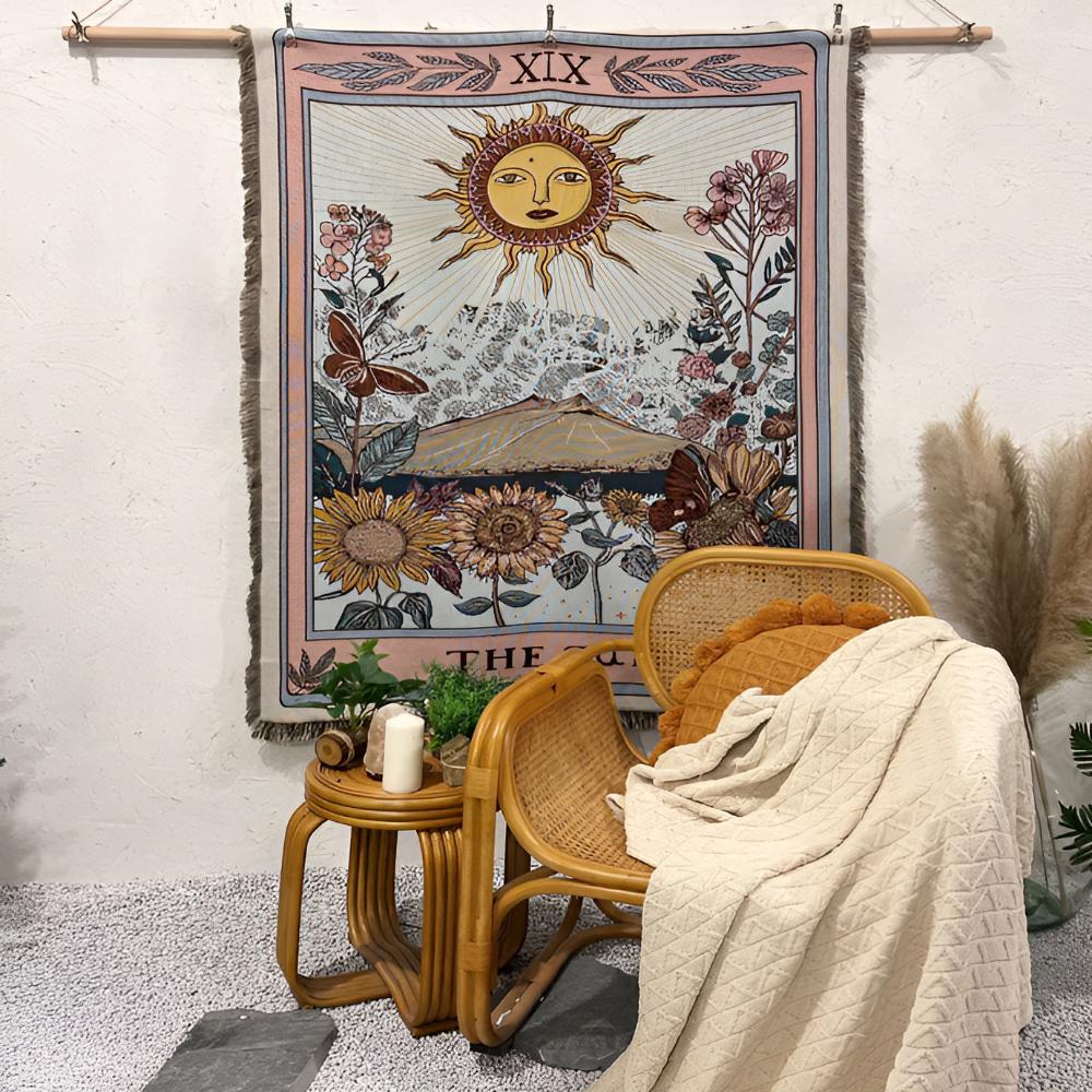 Boho-Wandteppich-Decke mit Sonnenmotiv