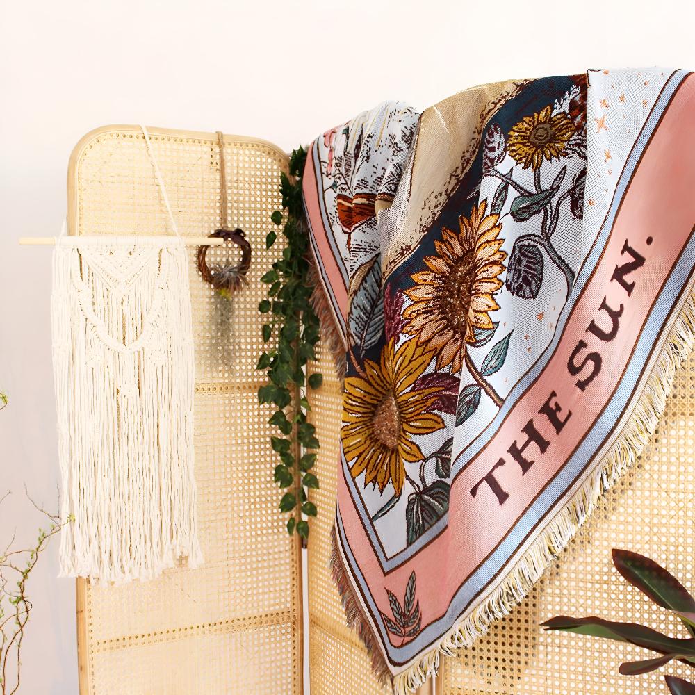 Boho-Wandteppich-Decke mit Sonnenmotiv
