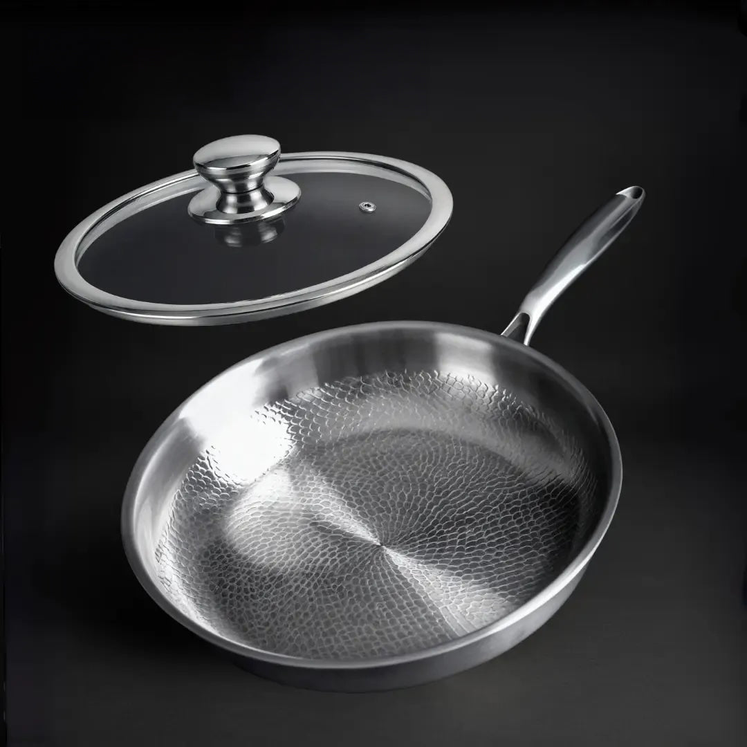 Bratpfanne aus reinem Titan mit Hammerstruktur – Natürlich antihaftbeschichtet, unbeschichtet, induktionsgeeignet