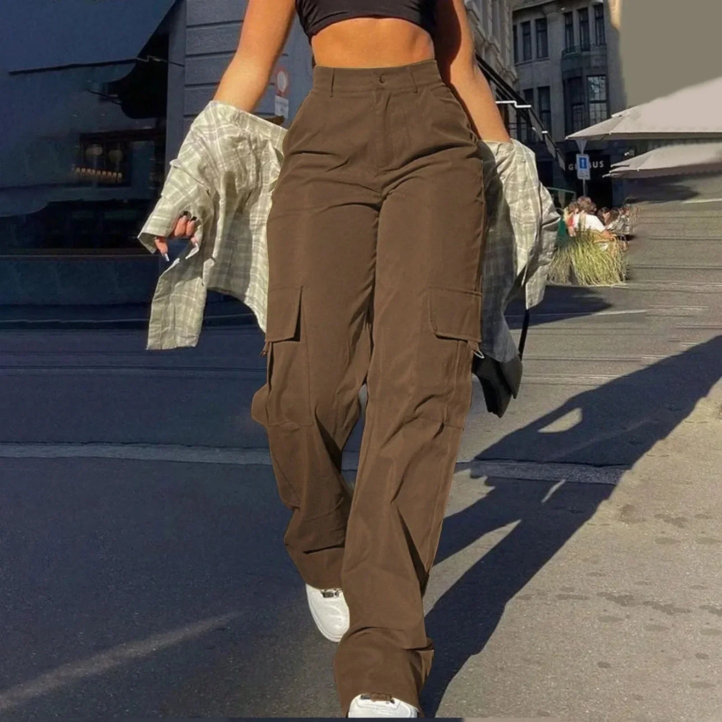 Cargohose mit hoher Taille und lockerer Passform für Damen – Weiche Webstruktur