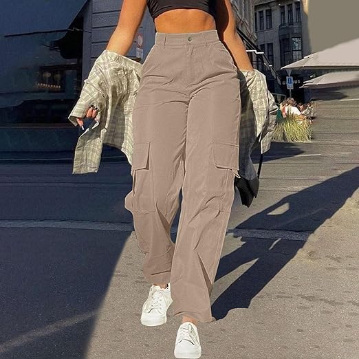 Cargohose mit hoher Taille und lockerer Passform für Damen – Weiche Webstruktur