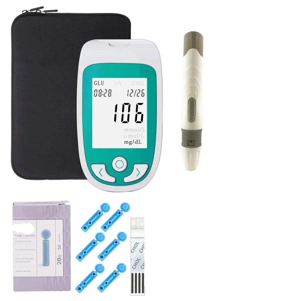 Cholesterin- und Blutzucker-Testgeräteset für zu Hause – multifunktionales Messgerät, kompakt und einfach anwendbar